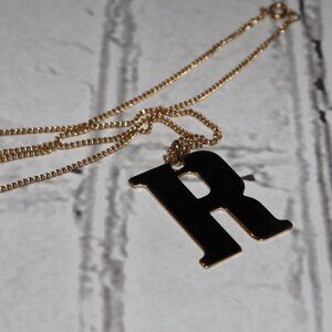 Beautiful gold letter R statement necklace 24"